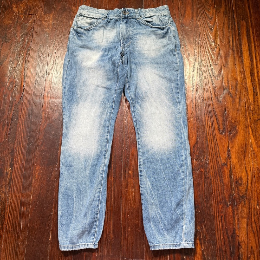 Smoke Rise Jeans Mens 32x32 Blue Slim Straight Distressed Faded Whiskers